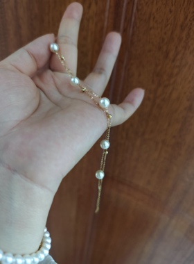 18K金akoya满天星天然羽皇金色手链 松弛感穿搭 法式叠戴金色细链