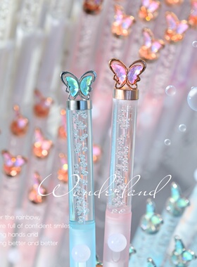 蝴蝶梦游仙境笔冰裂侧按中性笔ins高颜值按动式学生黑色签字水笔