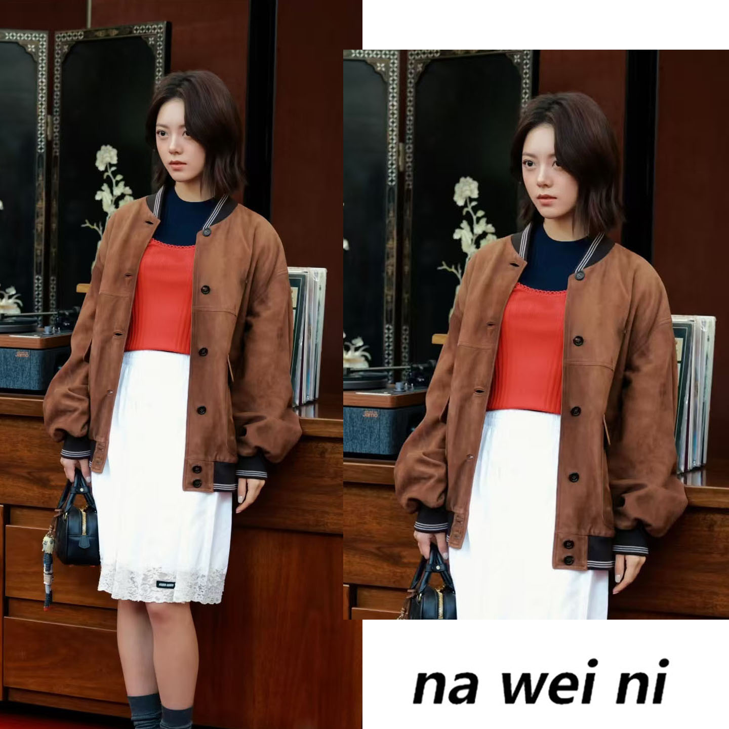 赵今麦同款撞色翻领宽松外套女