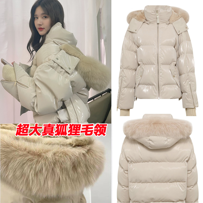 许我耀眼赵露思许妍同款白色羽绒服女短款连帽毛领宽松面包服外套