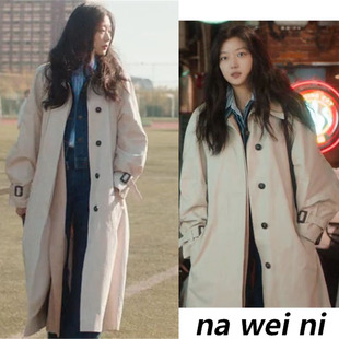 冬至孙千陆嫣同款2024冬季新款杏色风衣外套女高级感英伦风大衣潮