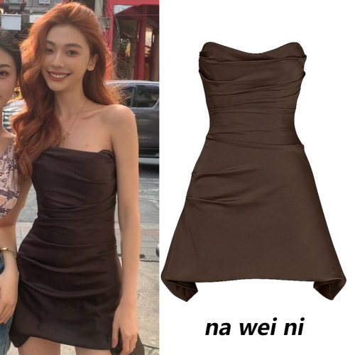易梦玲同款抹胸连衣裙女