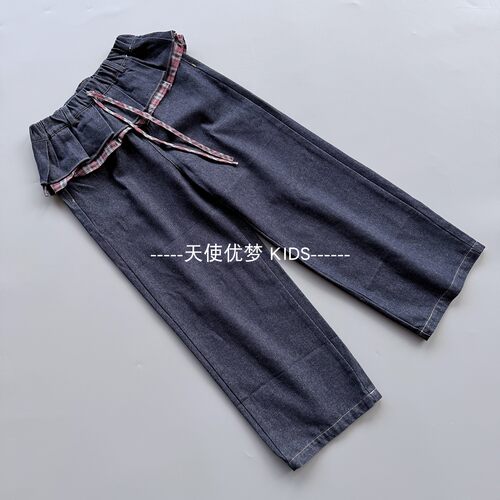 150-180 DT 女童牛仔裤秋季小女孩洋气花边休闲长裤中大童撤柜潮