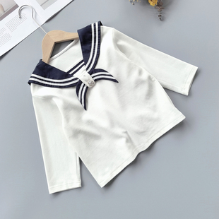 小女孩洋气海军风休闲上主有套头衫 110 女童T恤春季 汪家 160