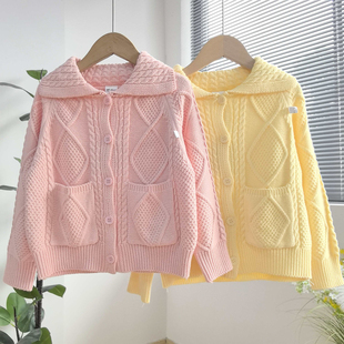 110-150 女童短款毛衣春秋季小女孩甜美糖果色开衫外套休闲上衣