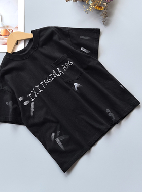 120-170 IX* 男童短袖T恤夏季纯棉圆领宽松休闲上衣涂鸦潮酷少年