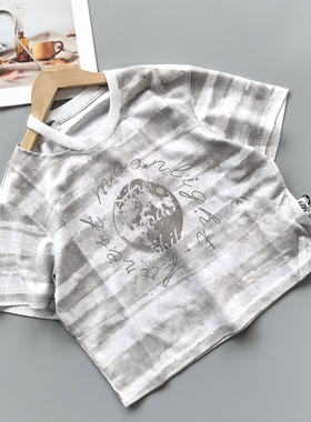 120-170 IX* 女童短袖T恤夏季女孩宽松短款休闲上衣中大童露肩潮