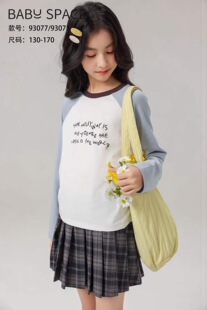 2026新款女童t恤长袖春款字母印花打底衫小女孩洋气秋季上衣潮