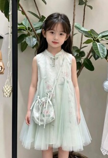 2026新款女童连衣裙夏装韩版110-150纯色背心裙中童尺码