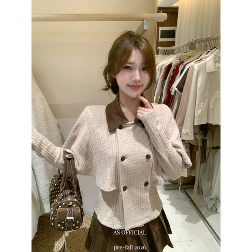 AS OFFICIAL十三行秋季新款英伦赫本风撞色假两件斗篷上衣女29021