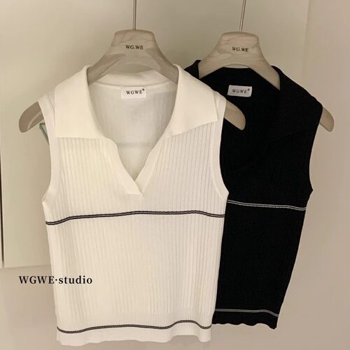 polo领针织背心修身显瘦外穿上衣