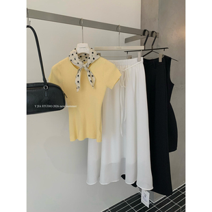 松紧腰a字半裙套装 显瘦针织上衣 女7807 修身 Y.JIA伊嘉十三行夏季