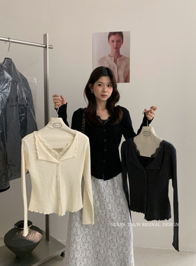 SUSAN十三行秋冬叠穿内搭温柔卷卷花花蕾丝拼接针织打底衫女811s