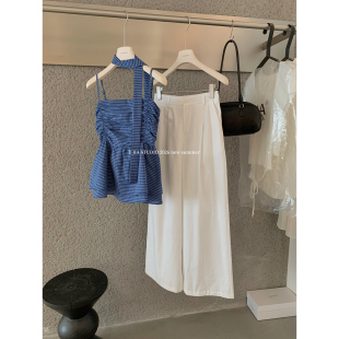 两件套装 Y.JIA 阔腿宽松休闲裤 配飘带背心 女3532 伊嘉十三行夏季