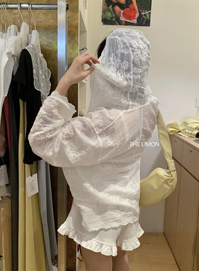 THE LIMON十三行纯欲天花板重工钩花蕾丝衫女春夏新款连帽防晒衫