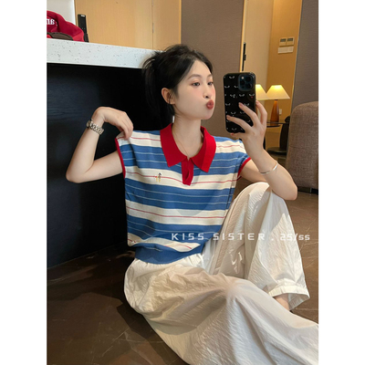 十三行宽松Polo领针织衫上衣女