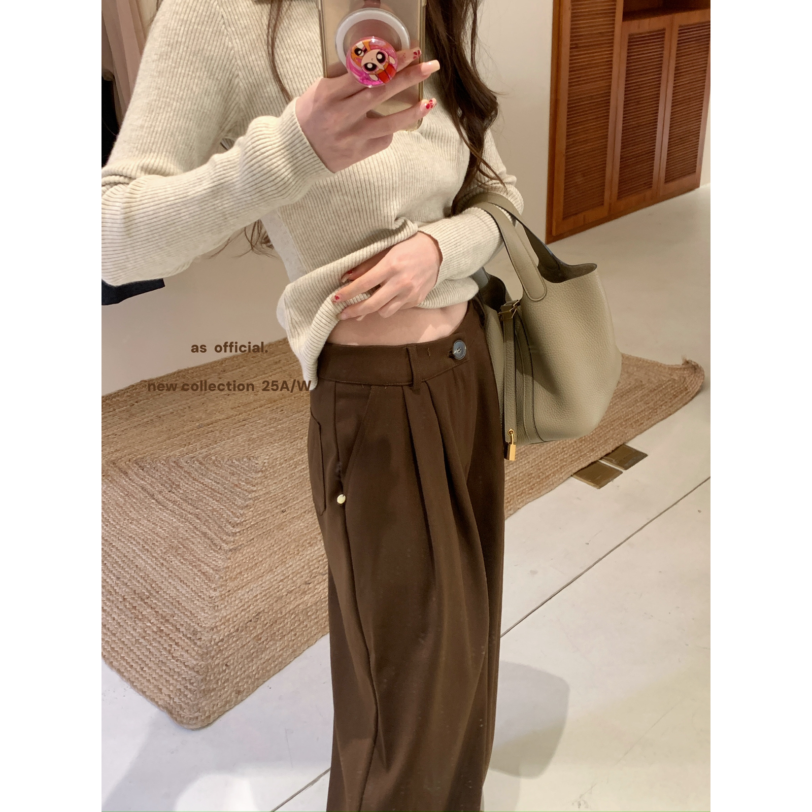 AS OFFICIAL十三行秋季复古高腰显瘦垂感阔腿西裤休闲裤子女25319