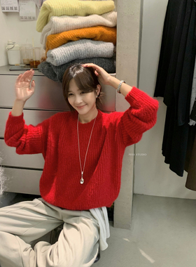 MISS密思家十三行冬季新款宽松慵懒休闲简约软糯保暖毛衣女A06709