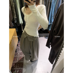 AJ.STUDIO十三行秋季新款温柔风气质软糯花边镂空保暖毛衣女C010