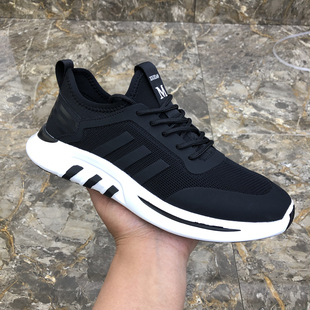 2025新款网面休闲运动鞋男潮流韩版百搭防臭透气简约黑色鞋子男款