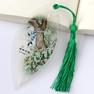 花香鸟语树叶书签花草鸟雀叶脉书签图片定制小礼品赠送批发