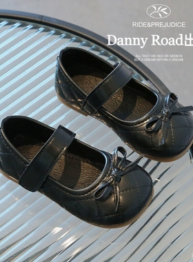 春季新款儿童小皮鞋小香风菱形格1-3岁-6岁女孩单鞋黑白色公主鞋