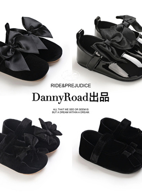 春季宝宝鞋软底防滑丝绒黑色小皮鞋女宝公主鞋蝴蝶结0-1岁可爱