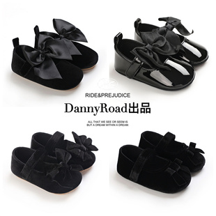 春季宝宝鞋软底防滑丝绒黑色小皮鞋女宝公主鞋蝴蝶结0-1岁可爱