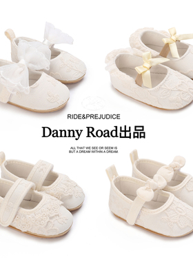 秋季公主鞋法式蕾丝满月周岁宝宝鞋白色花边布鞋透气防滑软底