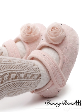 秋季新款宝宝鞋公主鞋玫瑰花学步鞋蕾丝布鞋软底婴儿鞋女宝0-1岁