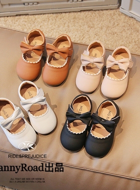春季女童小皮鞋纯色黑色白色单鞋可爱蝴蝶结防滑软底室外1-3岁-6