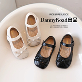 6岁防滑软底单鞋 秋季 菱形格黑色米白色女童鞋 新款 小香风皮鞋