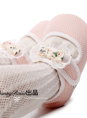 春秋新款宝宝鞋公主鞋学步鞋防滑布鞋华夫格蕾丝粉色白色女宝鞋