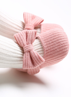 婴儿鞋春秋新款成品毛线鞋针织面蝴蝶结3月1岁软底女宝宝鞋手工鞋