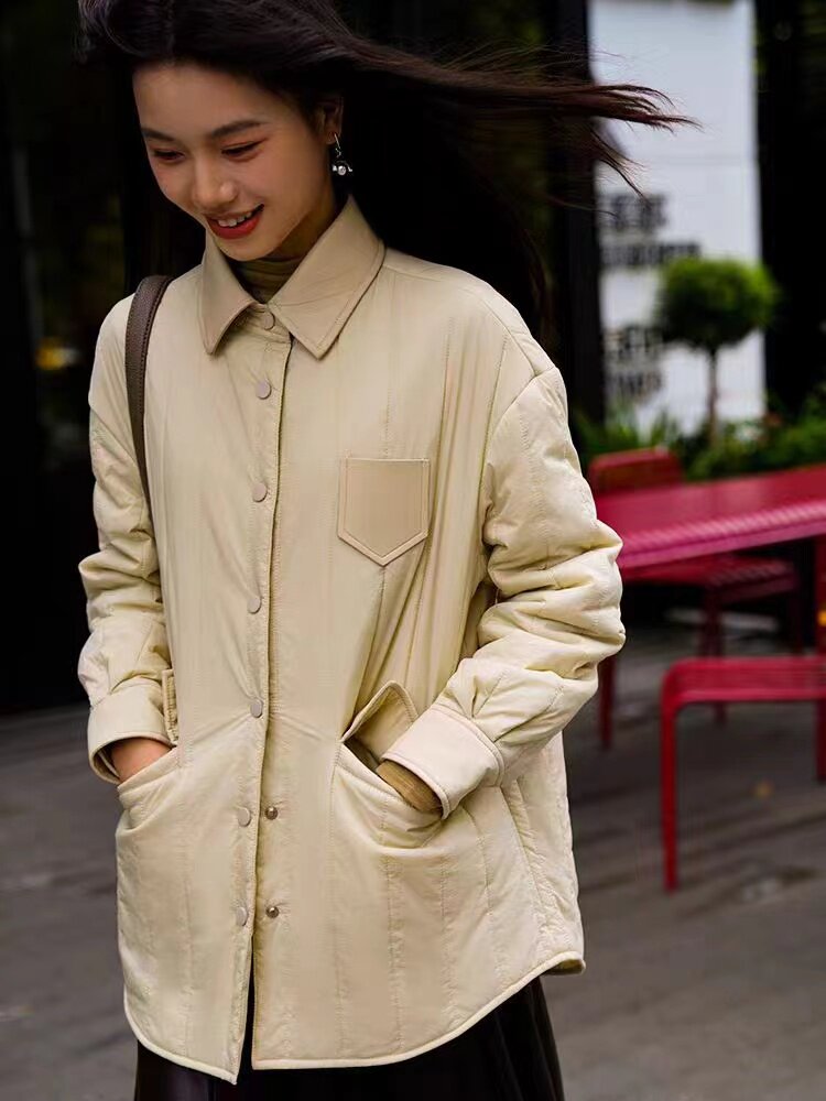 翻领拼接宽松轻薄棉服2025冬棉衣/棉服