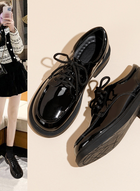 真皮乐福鞋女鞋子2026春秋百搭新款软底厚底系带黑小皮鞋休闲单鞋