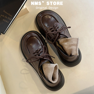 真皮乐福鞋女2026春秋新款平底单鞋玛丽珍棕色厚底英伦风小皮鞋