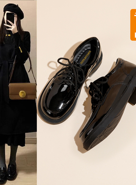 真皮乐福鞋女鞋新款2025春秋爆款系带黑色JK洛丽塔软底单鞋小皮鞋