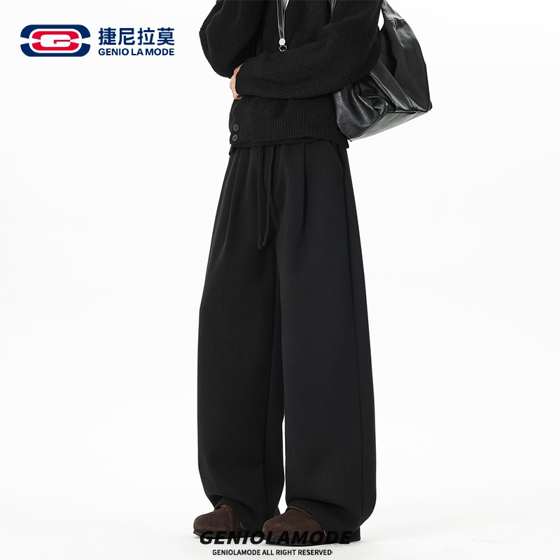 【捷尼拉莫】毛呢休闲裤男士秋冬季阔腿裤潮流宽松垂感直筒长裤子