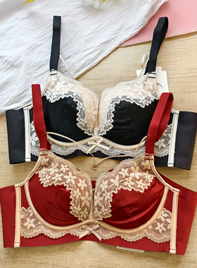 小胸厚款聚拢显大无钢圈上托平胸文胸蕾丝性感美胸柔软舒适内衣女