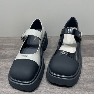 浅口厚底粗跟乐福鞋女单鞋