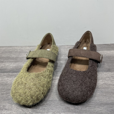 断码处理加绒玛丽珍一字带毛毛鞋