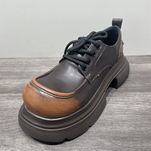 处理真皮厚底小皮鞋 单鞋 女2026春季 英伦百搭复古乐福鞋 子 新款 断码