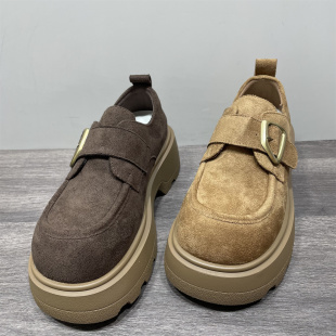 一脚蹬英伦风小皮鞋 女春秋新款 女 处理厚底增高绒面复古乐福鞋 断码