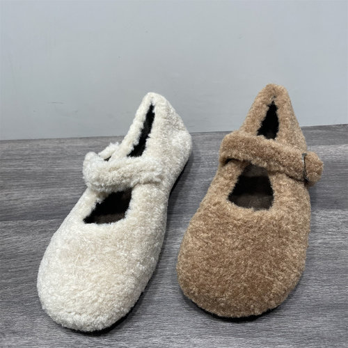 断码处理羊羔毛平底毛毛鞋女