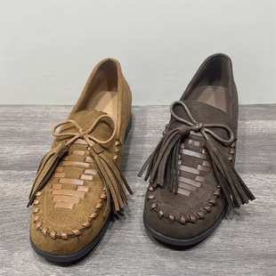 断码处理复古编织流苏乐福鞋女休闲懒人一脚蹬鞋子平底内增高单鞋