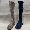 断码处理两穿翻折厚底过膝长筒靴女冬季加绒增高骑士靴显瘦长靴女