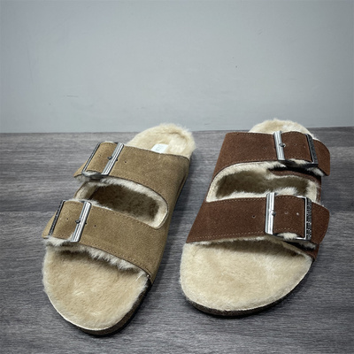 断码处理一字加绒真皮勃肯鞋女