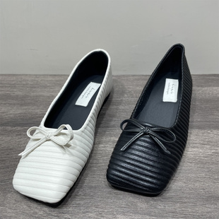 新款 女春季 处理蝴蝶结方头单鞋 浅口配裙子平底小码 奶奶鞋 瓢鞋 断码