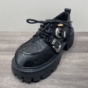 断码处理真皮拼接英伦风厚底小皮鞋女春季新款复古乐福鞋百搭单鞋